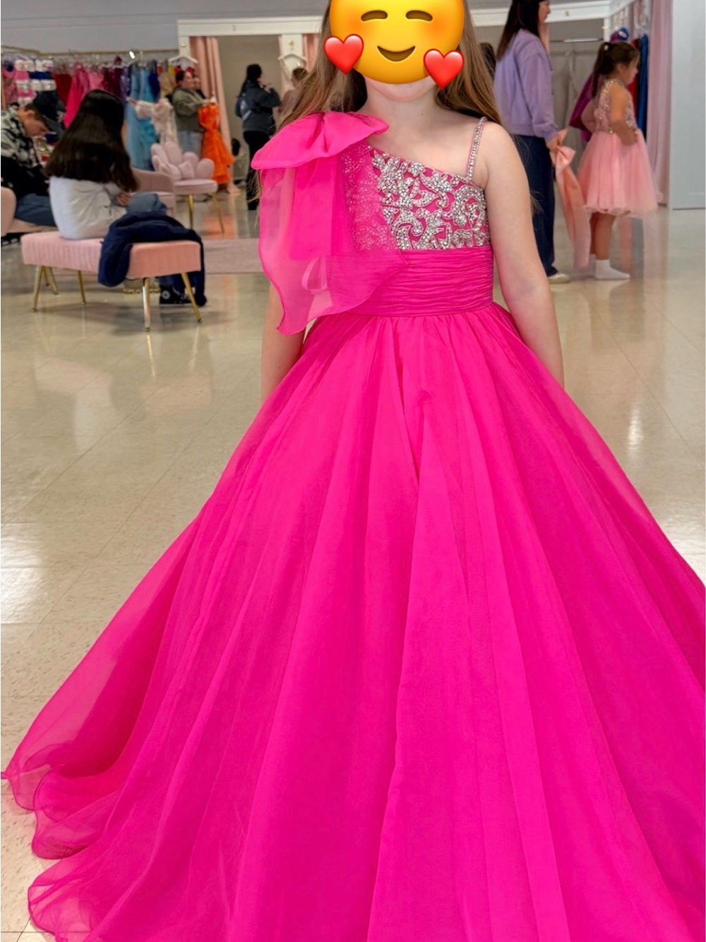 Sherri Hill Hot Pink One-ShoulderTulle Ball Gown with Embellished Bodice